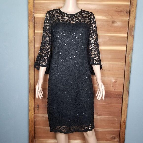 Black Lace Bodycon Midi Dress (size L) - Picture 1 of 5
